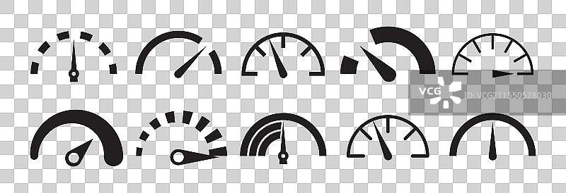 各种黑色仪表测量燃油水平和速度图片素材