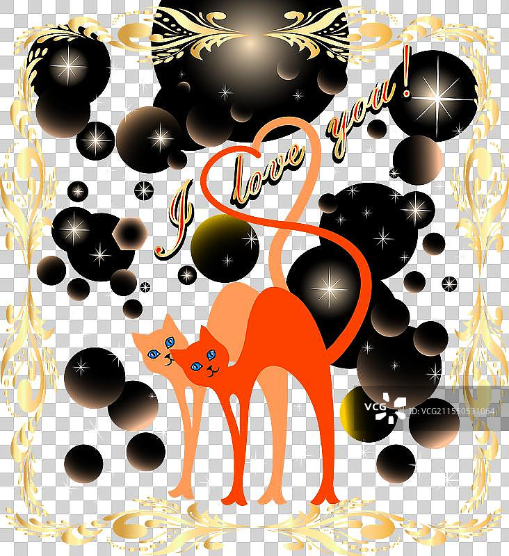 带有猫咪和心形图案的卡片图片素材