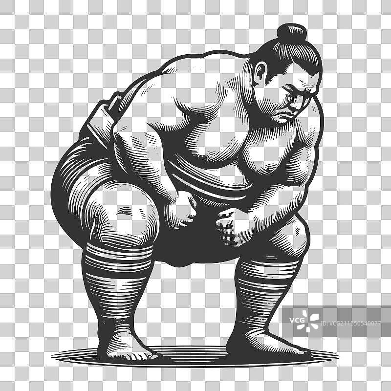 相扑选手在赛前姿势的雕刻图片素材