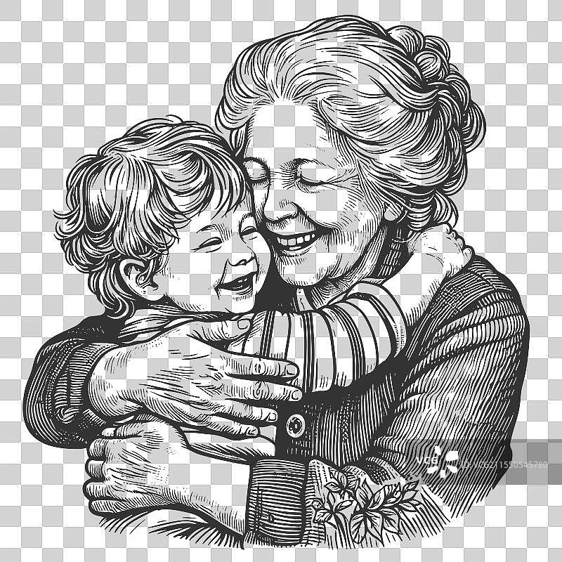 祖母拥抱孙子的雕刻图片素材