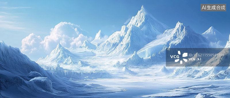 【AI数字艺术】冰雪覆盖的山脉与云雾图片素材