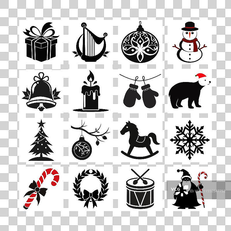 圣诞元素剪影套件图片素材
