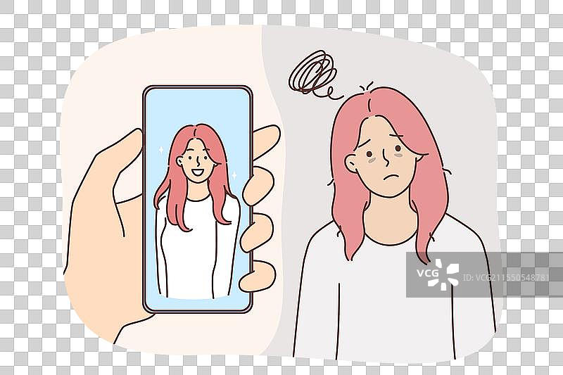 情绪低落的女性站立，面临自尊心低下的问题图片素材