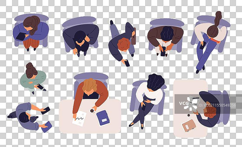 卡通商务人士俯视办公室员工图片素材