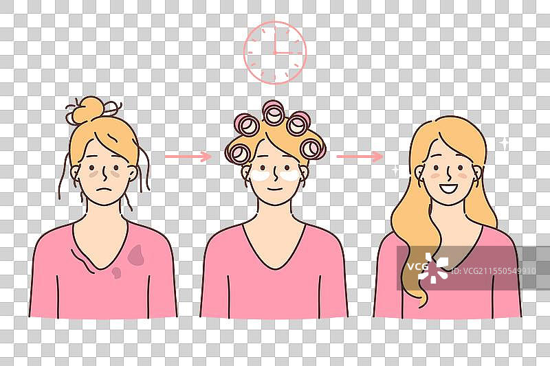 女性使用美容面膜和卷发器来去除。图片素材