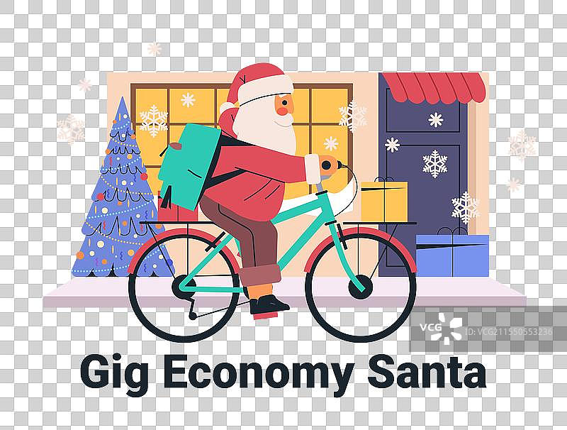 圣诞老人骑自行车送货服务图片素材