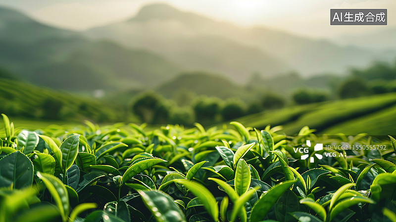 【AI数字艺术】茶园风景和茶树茶叶特写图片素材