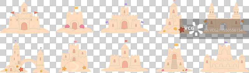 卡通沙堡，孩子们在海边建造城堡图片素材