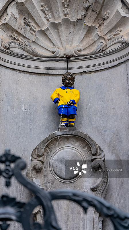 欧洲比利时布鲁塞尔著名景点撒尿小童的特写图片素材