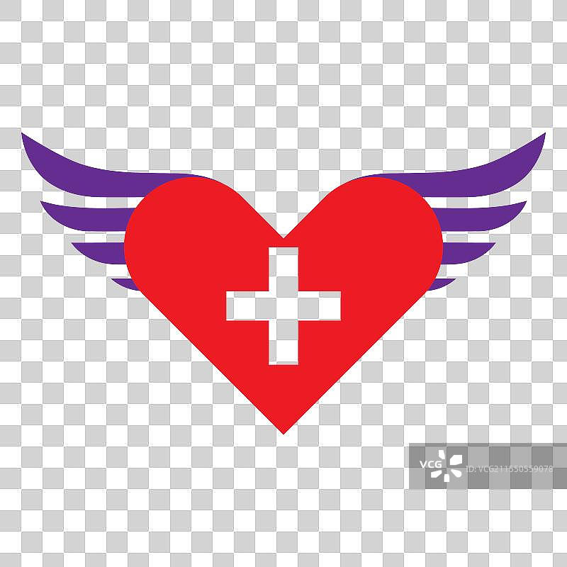 带有加号和翅膀的心形图标，心形孤立设计图片素材