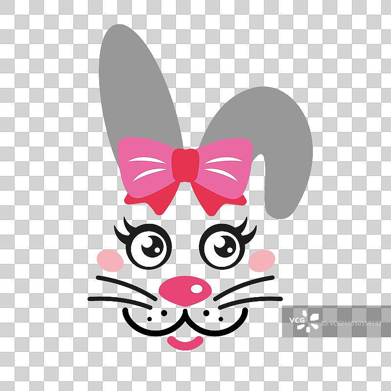 可爱的兔女郎面孔，带有复活节蝴蝶结设计图片素材