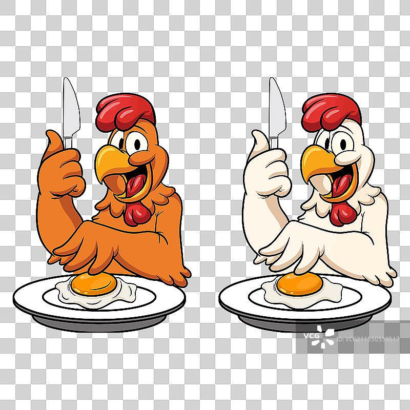 搞笑的母鸡角色吃炸鸡蛋图片素材