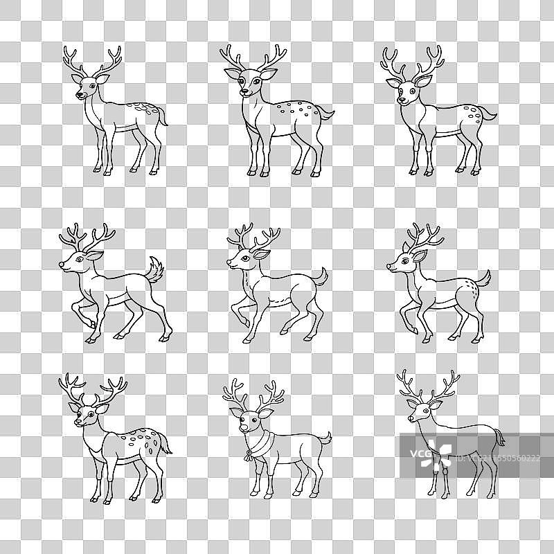 鹿的线条艺术图标集图片素材