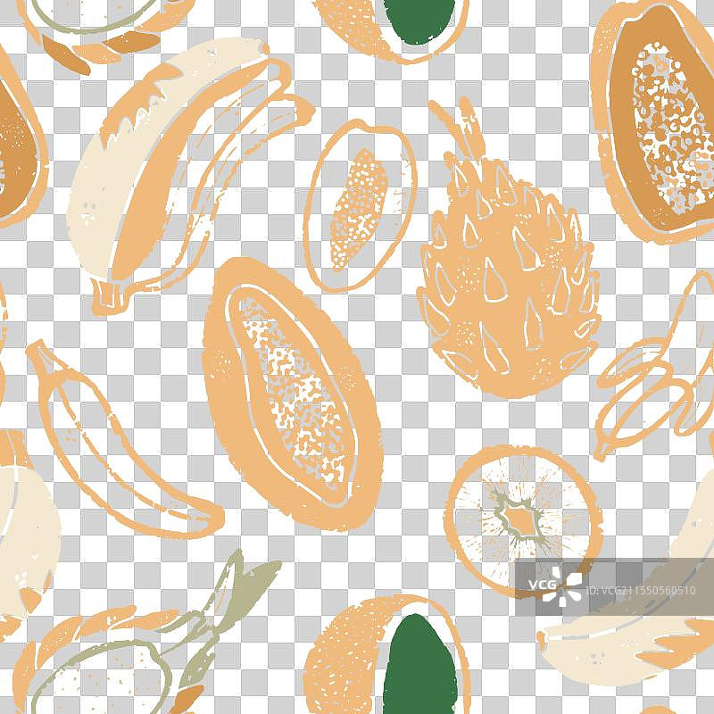 异国情调的热带水果纹理风格化无缝图案图片素材