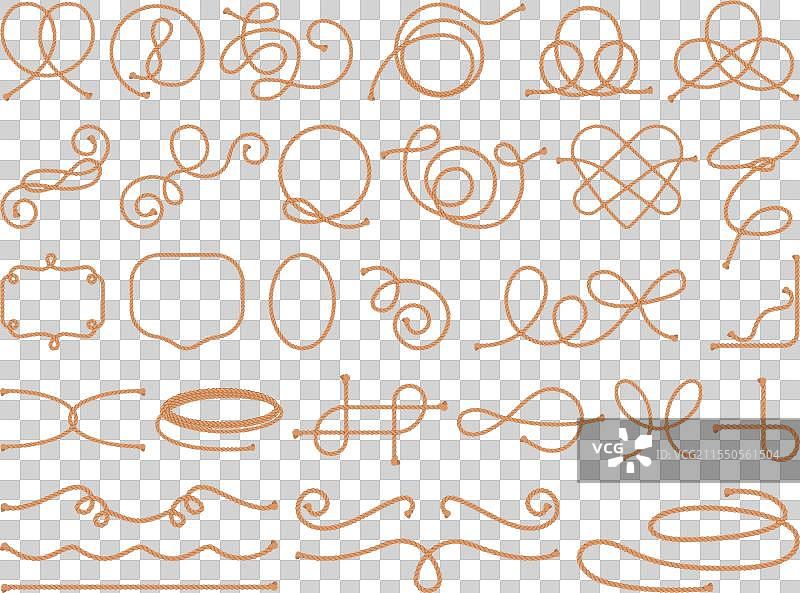 卡通绳结、绳索、编织的线段图片素材