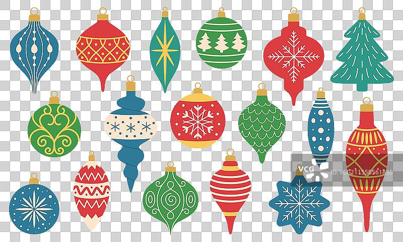 复古圣诞装饰品和圣诞球图片素材