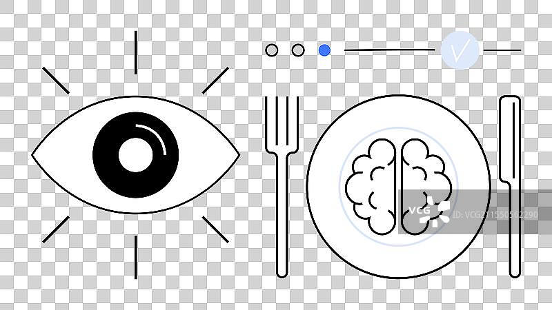盘子上放着眼睛和大脑，旁边有餐具图片素材
