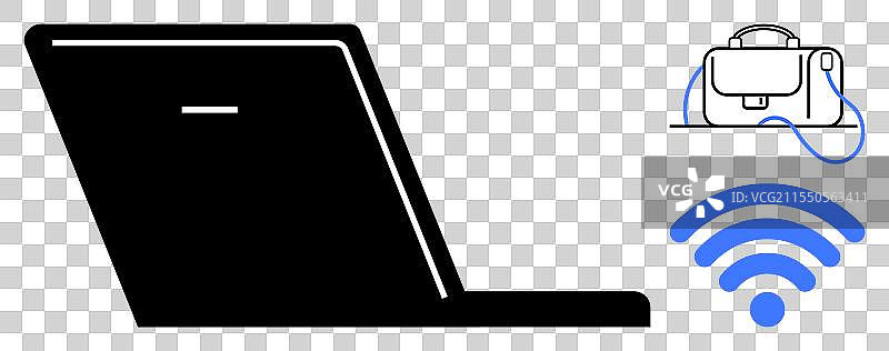 远程工作必备：笔记本电脑、公文包和图片素材