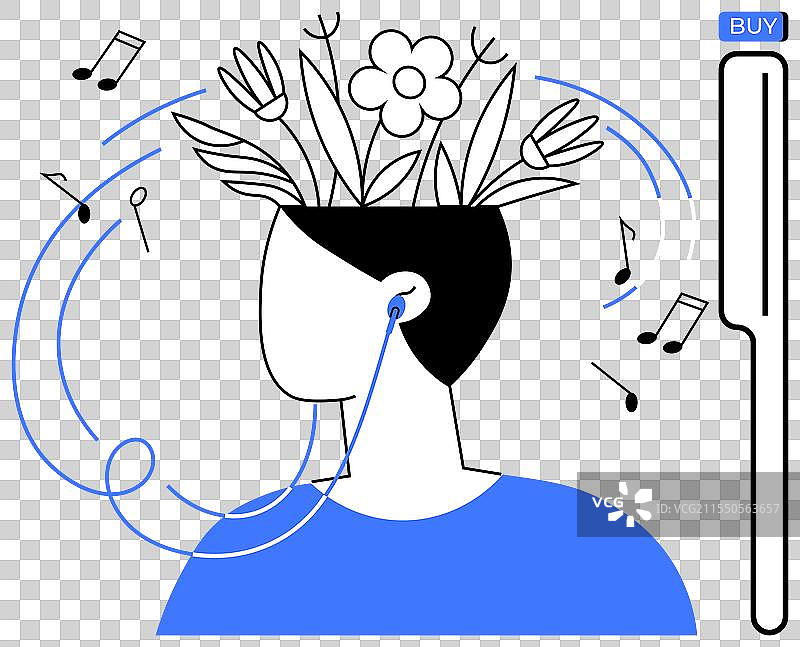 听音乐的人与花卉想象图片素材