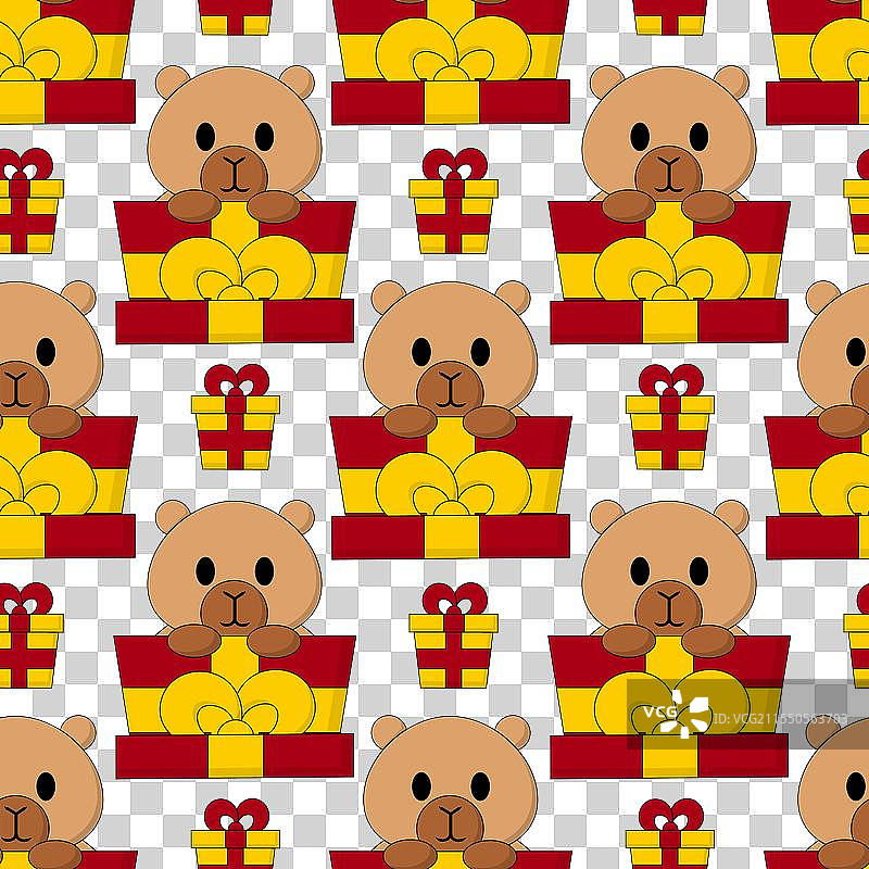 可爱的圣诞水豚无缝图案图片素材