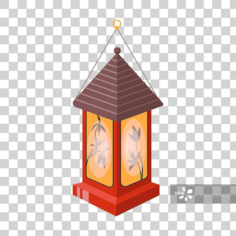 方形亚洲灯笼，带平顶的彩色物体图片素材