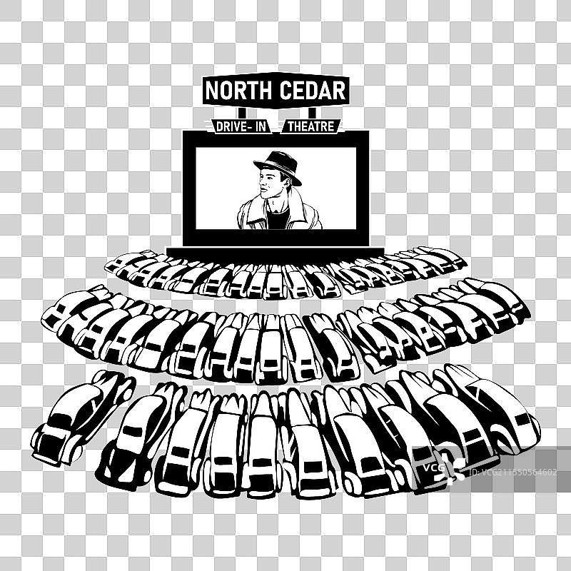 黑白色的汽车电影院图片素材