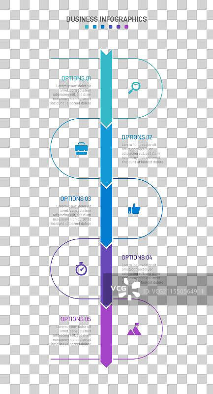 垂直进度条，包含5个箭头形状图片素材