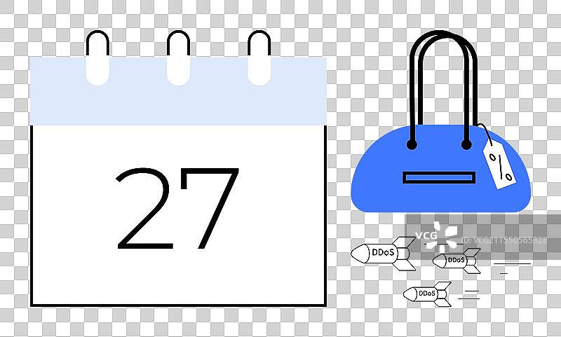 带有蓝色手提包的27号日历日期与DDoS攻击图片素材