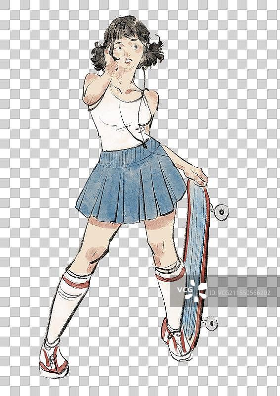 滑板人物插画元素图片素材