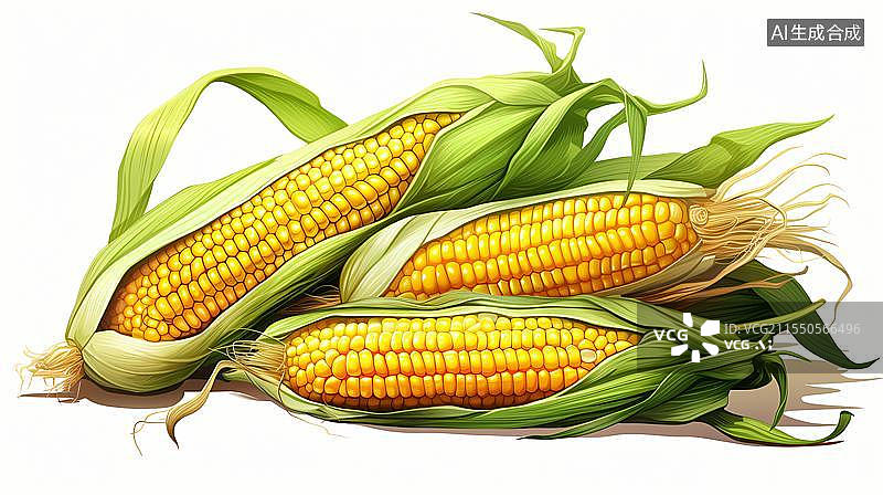 【AI数字艺术】三根被掰开叶子的玉米图片素材