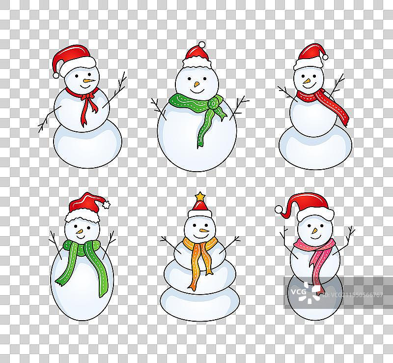 一组孤立在白色背景上的雪人图片素材