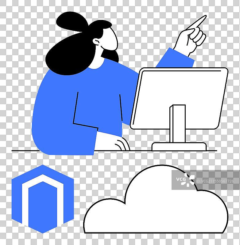 使用桌面电脑的女性与云存储图片素材