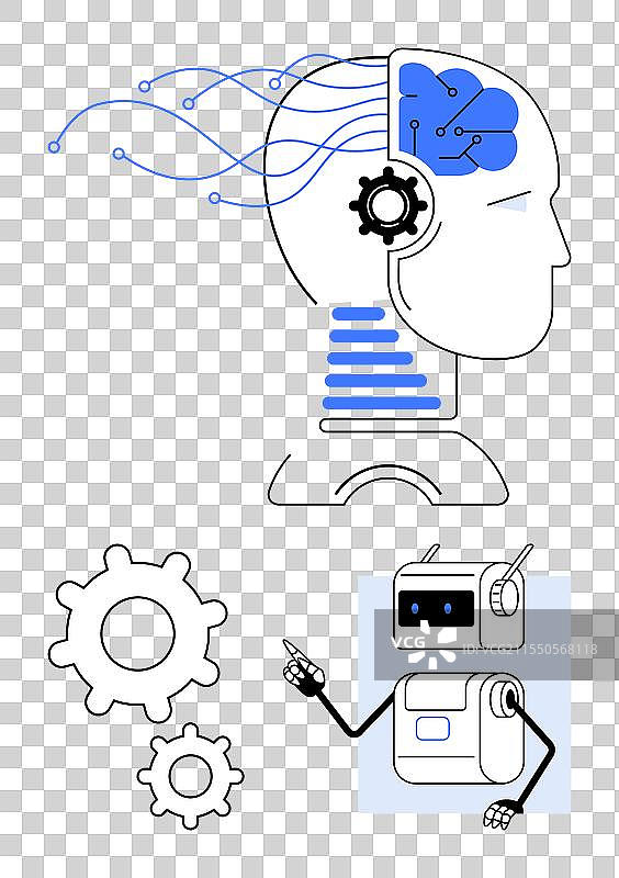 带天线的蓝色大脑人类头部机器人图片素材
