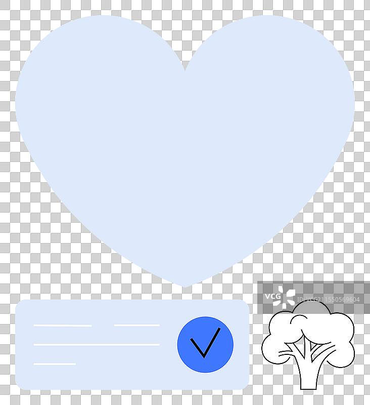 带有勾号和树轮廓的蓝色心形图案图片素材