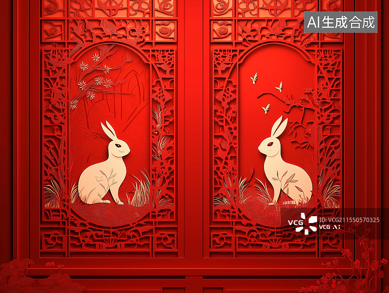 【AI数字艺术】兔年剪纸图片素材