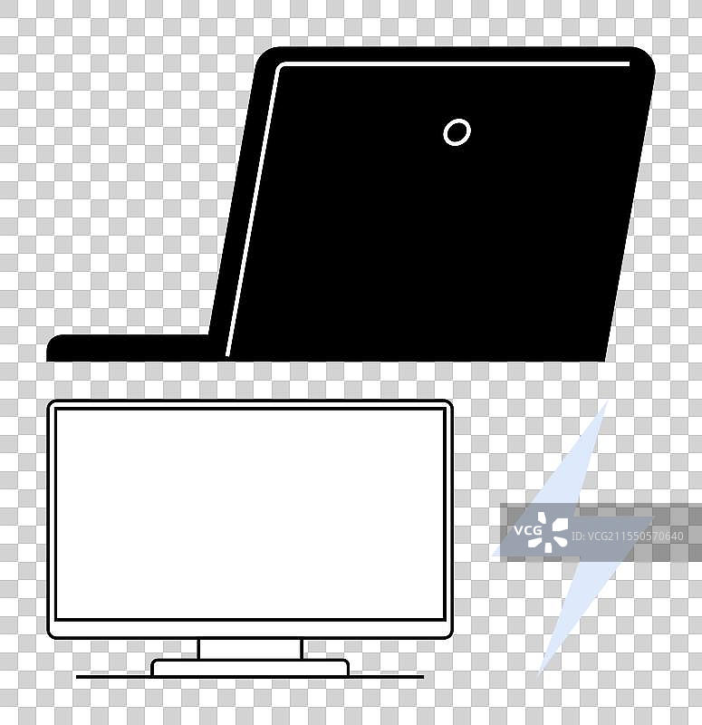 带有电源符号的笔记本电脑和显示器图片素材