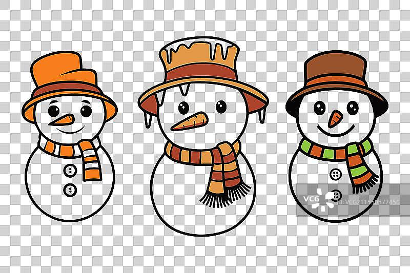 可爱的卡通雪人套装，孤立在冬季背景中图片素材