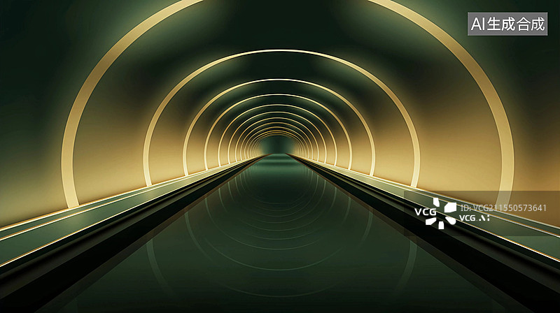 【AI数字艺术】金色光圈拱廊隧道商务科技深绿色背景图片素材