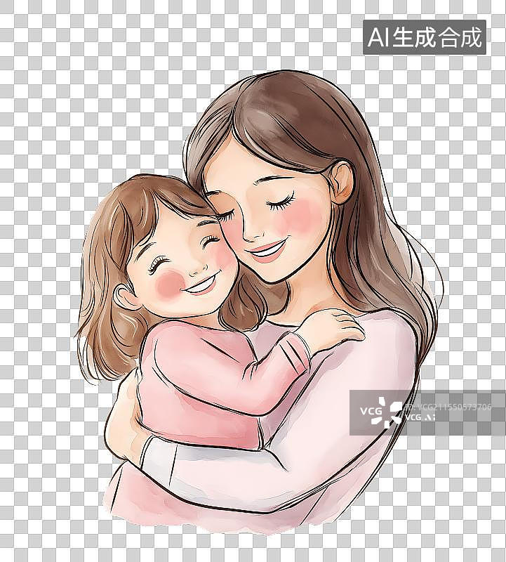 【AI数字艺术】水彩妈妈和女儿图片素材