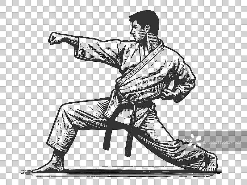 武术家摆出黑带空手道姿势图片素材