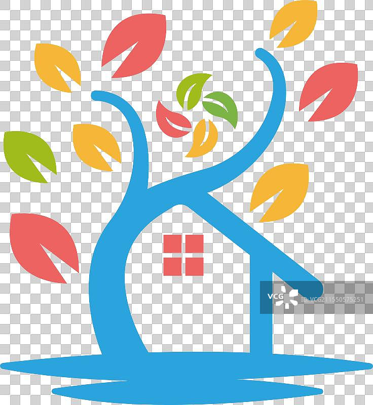 创意绿色手掌树与房屋标志设计图片素材