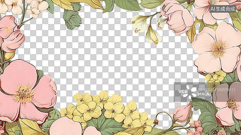 【AI数字艺术】春天粉色鲜花节气海报花朵边框免抠装饰环绕图片素材
