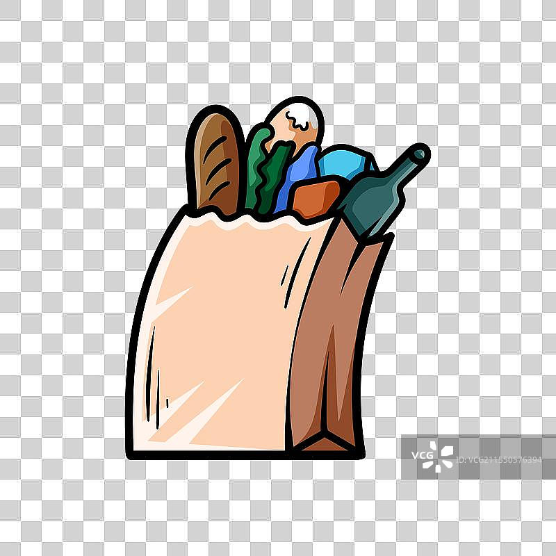 食品购物袋铅笔孤立线条艺术绘图图片素材