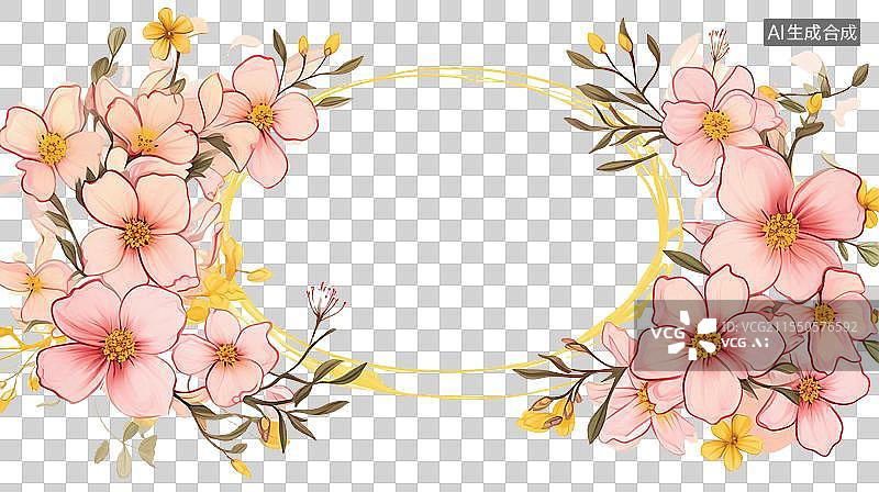 【AI数字艺术】春季粉色鲜花节气海报花环免抠边框装饰环绕图片素材