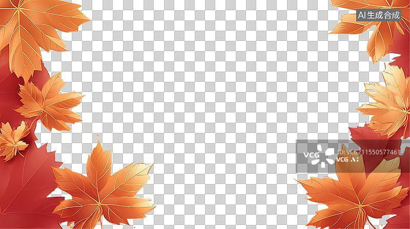 【AI数字艺术】秋天霜降枫叶节气免抠边框装饰两侧图片素材