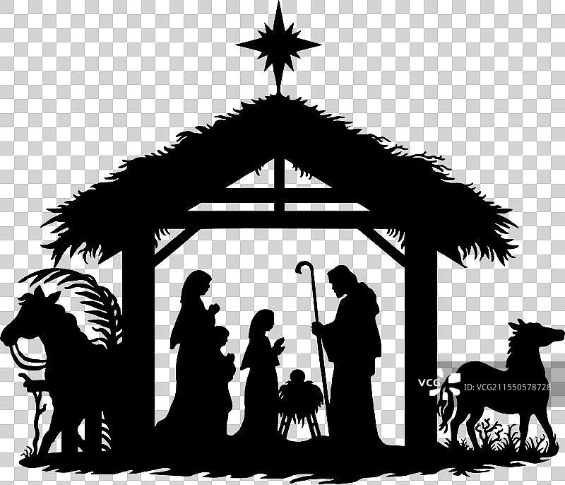 圣夜剪影 - 婴儿的降生场景图片素材