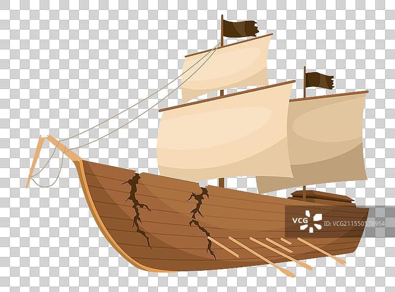 破损的船图标，卡通风格的木制破船图片素材