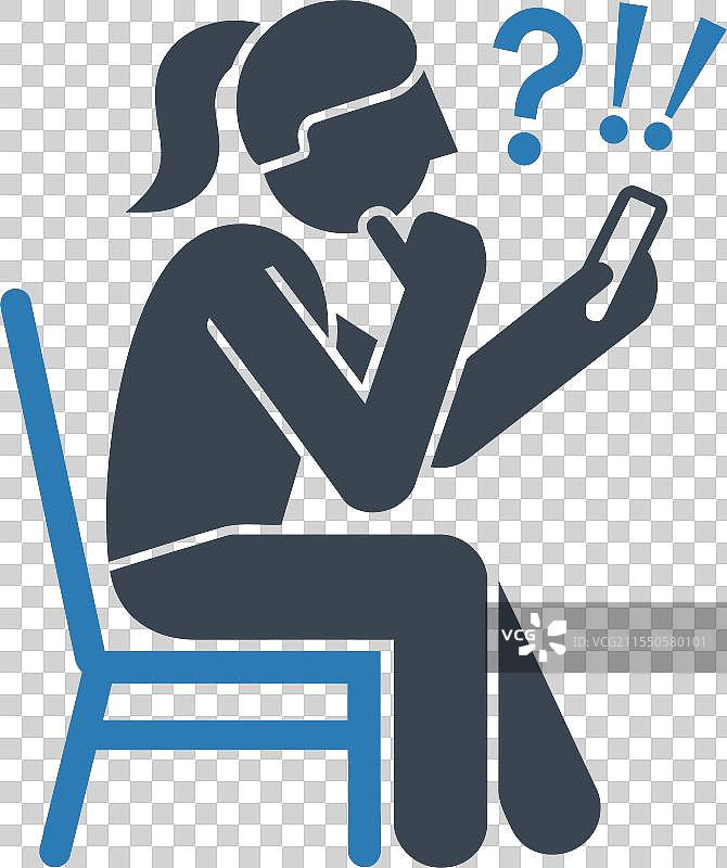 思考的女性与智能手机图标图片素材