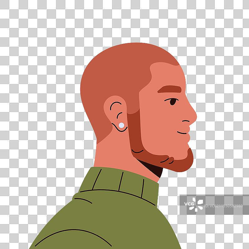 光头男士的侧面头像，留着短胡须图片素材