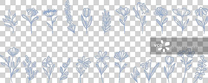 可爱的花朵涂鸦，迷人的线条艺术花卉图片素材